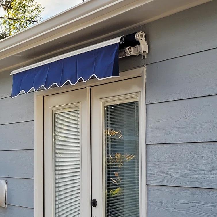 Motorized Retractable White Frame Patio Awning