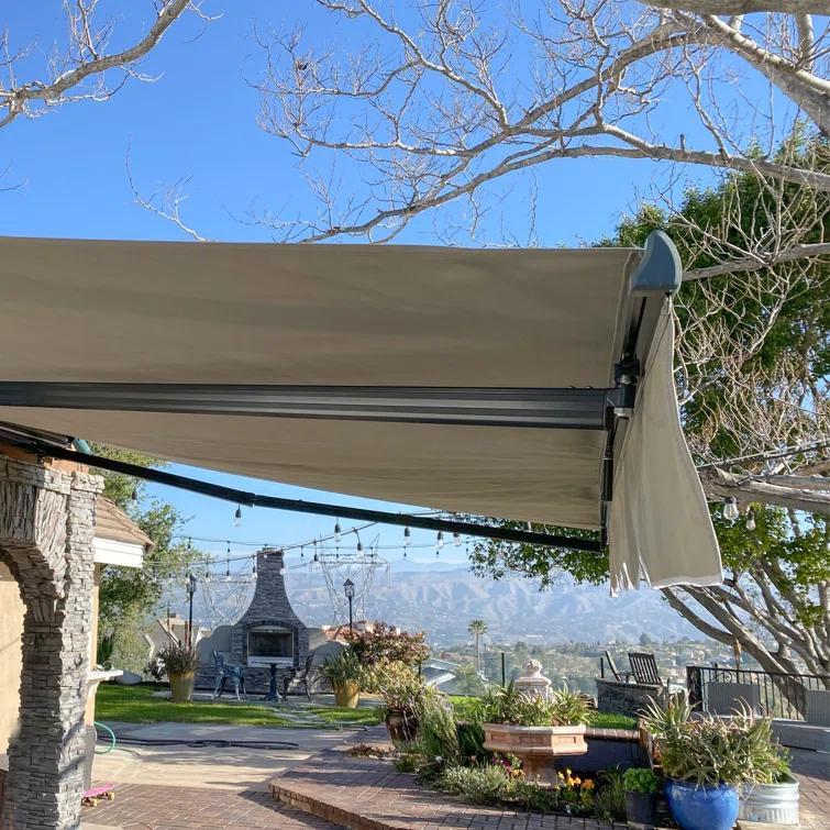 Motorized Retractable White Frame Patio Awning