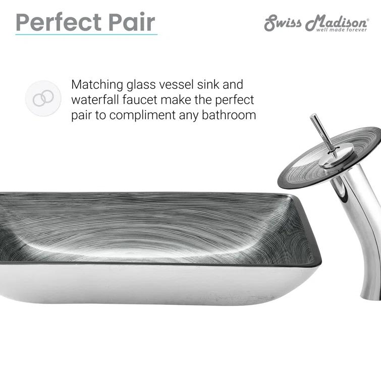 Cascade Rectangular Glass Vessel Sink with Faucet