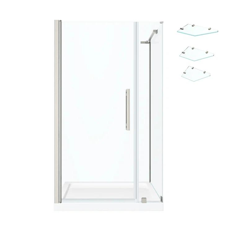 Endless Pasadena 40" W x 72" H Corner Frameless Shower Kit, Door, Panel, Base, Shelves