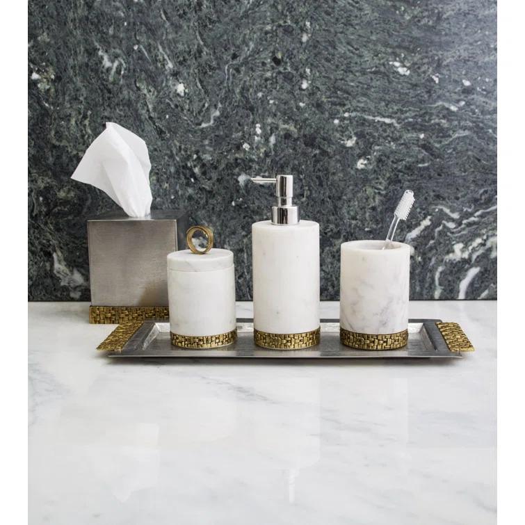 Antique Goldtone Marble Bathroom Accessory Set