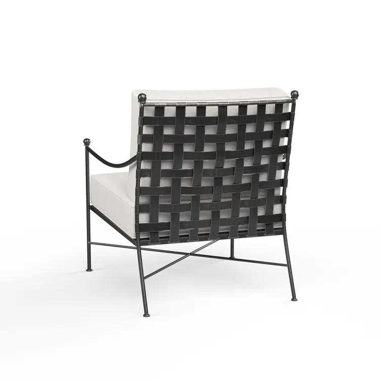 Provence Dark Grey Wrought Iron Outdoor Lounge Chair with Sunbrella Cushions
