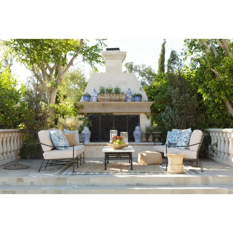 Provence Dark Grey Wrought Iron Outdoor Lounge Chair with Sunbrella Cushions