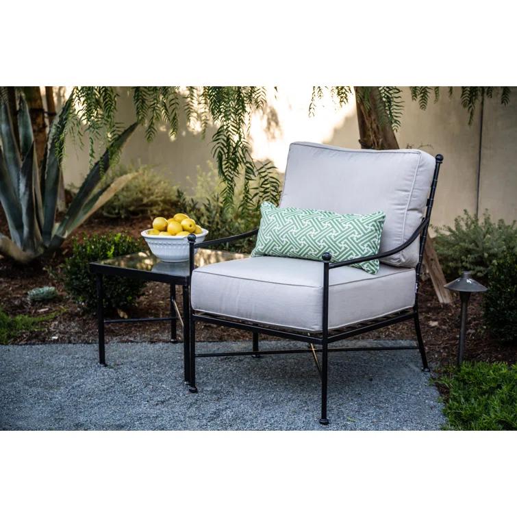 Provence Dark Grey Wrought Iron Outdoor Lounge Chair with Sunbrella Cushions