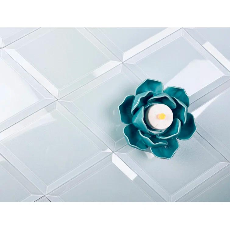 Abolos Frosted Elegance 6 in. x 8 in. Diamond Grade Glass Beveled Diamond Decorative Kitchen & Bathroom Wall Tile