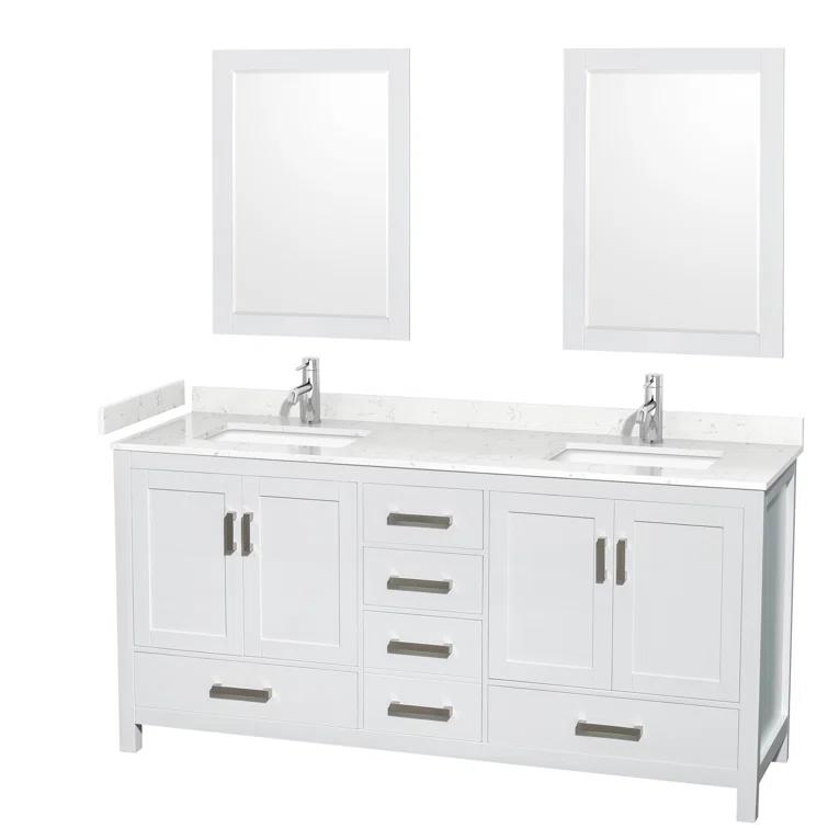 Wyndham Collection Sheffield 72" Freestanding Double Bathroom Vanity with Cultured Marble Top