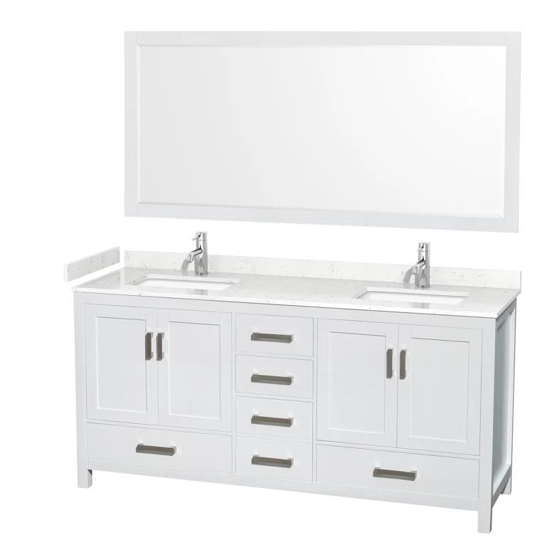 Wyndham Collection Sheffield 72" Freestanding Double Bathroom Vanity with Cultured Marble Top