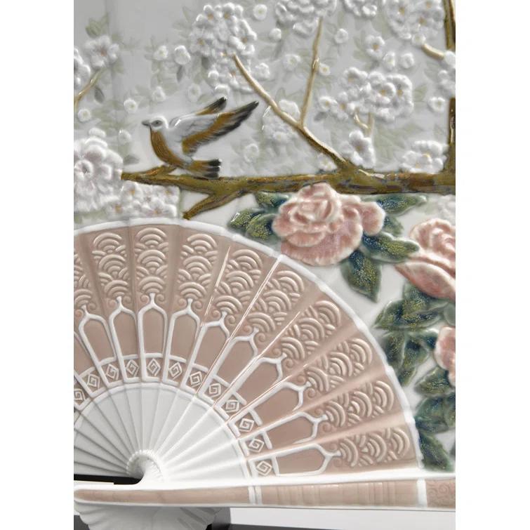 Lladro Iris and Cherry Flowers Fan