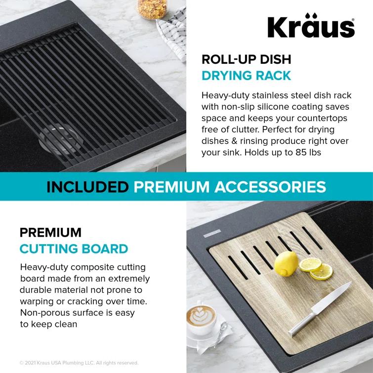 33 in. KRAUS Bellucci Workstation Drop-In Granite Composite Single Bowl Kitchen Sink with Accessories