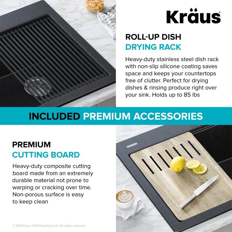 33 in. KRAUS Bellucci Workstation Drop-In Granite Composite Single Bowl Kitchen Sink with Accessories