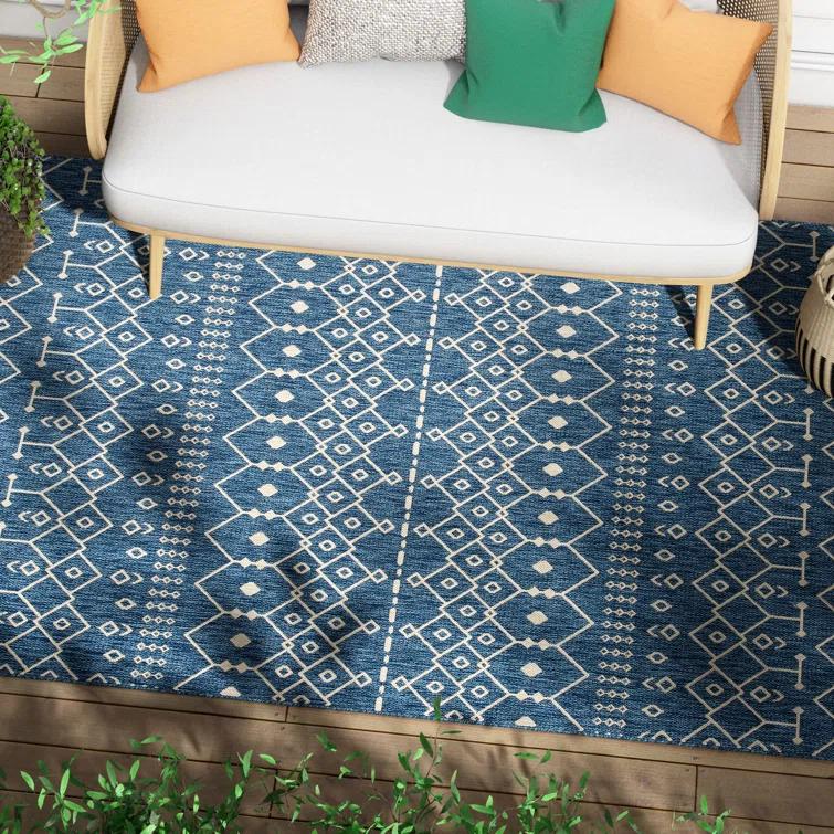 Marshanna Nord Trellis Blue Indoor/Outdoor Flat-Weave Area Rug