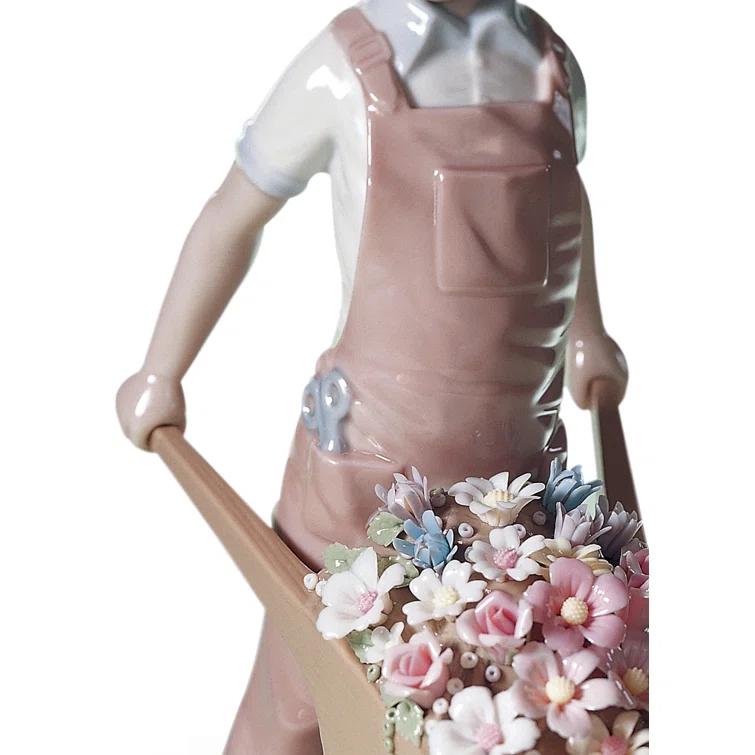 Lladro Wheelbarrow with Flowers Boy Figurine