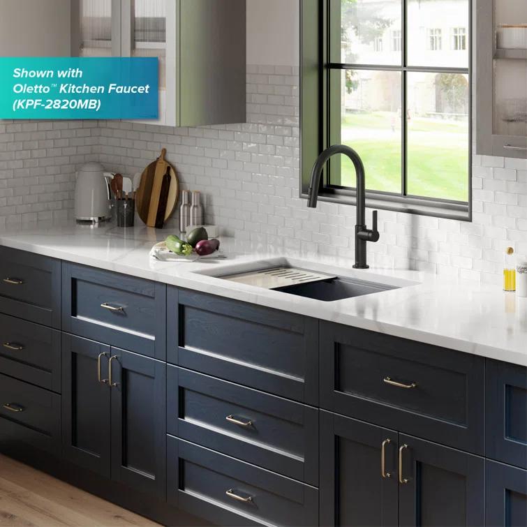29 in. KRAUS Bellucci Workstation Undermount Granite Composite Single Bowl Kitchen Sink with Accessories