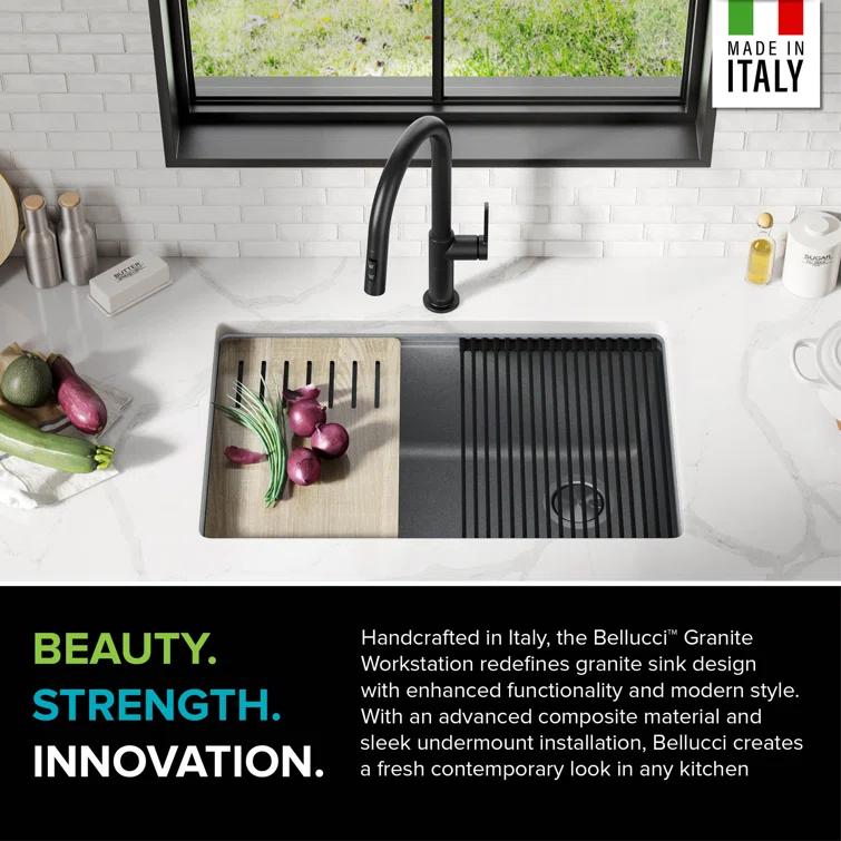29 in. KRAUS Bellucci Workstation Undermount Granite Composite Single Bowl Kitchen Sink with Accessories