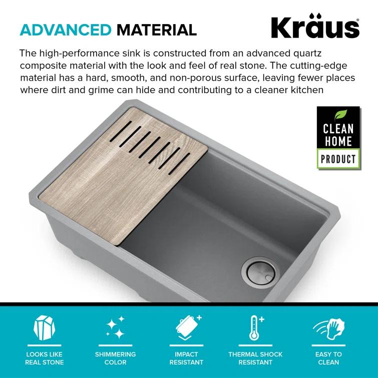 29 in. KRAUS Bellucci Workstation Undermount Granite Composite Single Bowl Kitchen Sink with Accessories