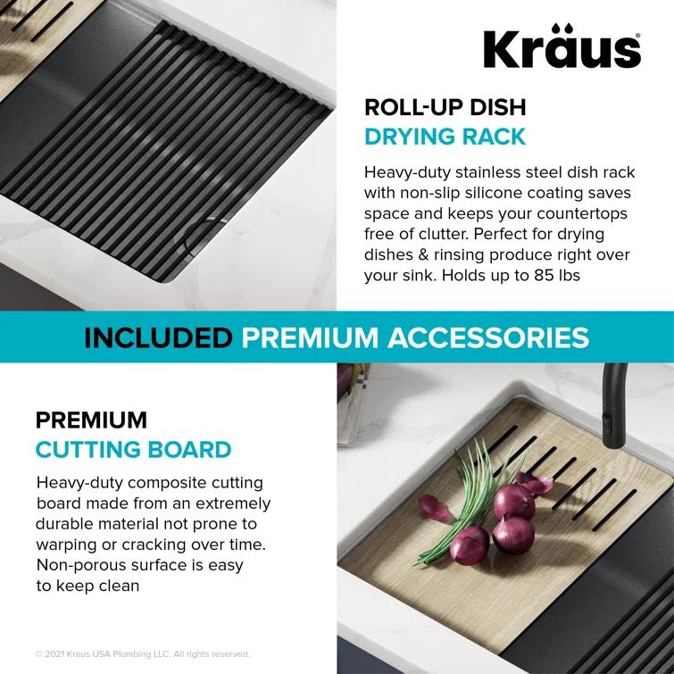 29 in. KRAUS Bellucci Workstation Undermount Granite Composite Single Bowl Kitchen Sink with Accessories
