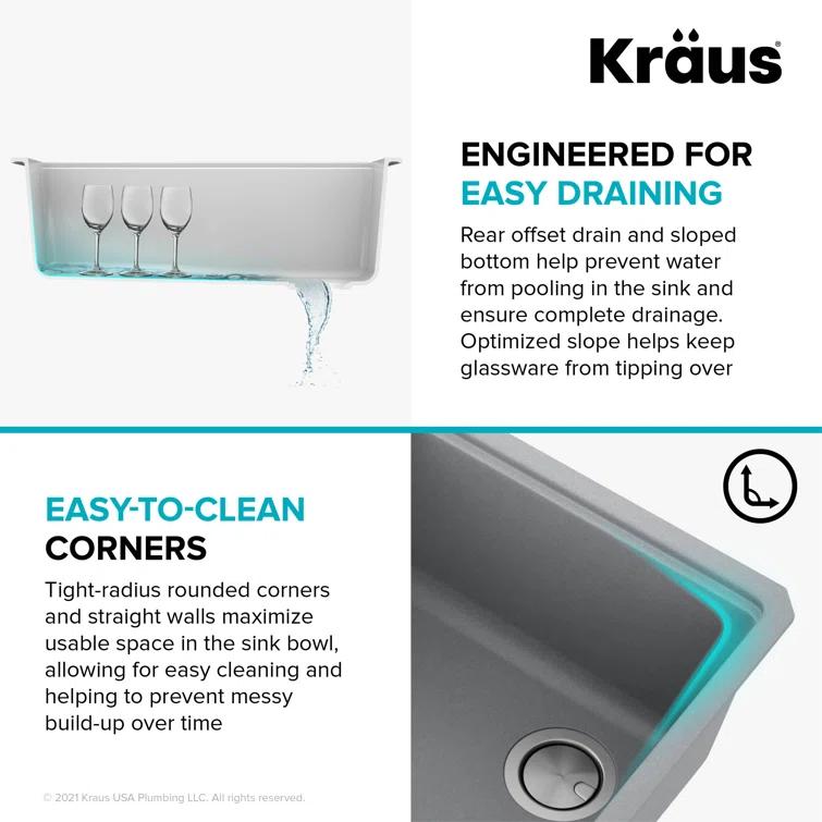 29 in. KRAUS Bellucci Workstation Undermount Granite Composite Single Bowl Kitchen Sink with Accessories