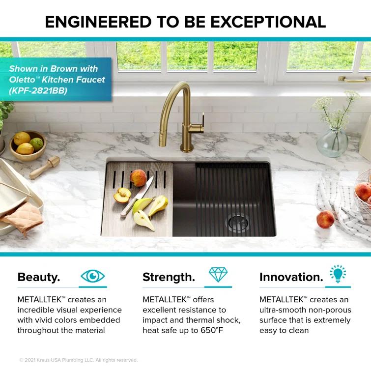 29 in. KRAUS Bellucci Workstation Undermount Granite Composite Single Bowl Kitchen Sink with Accessories