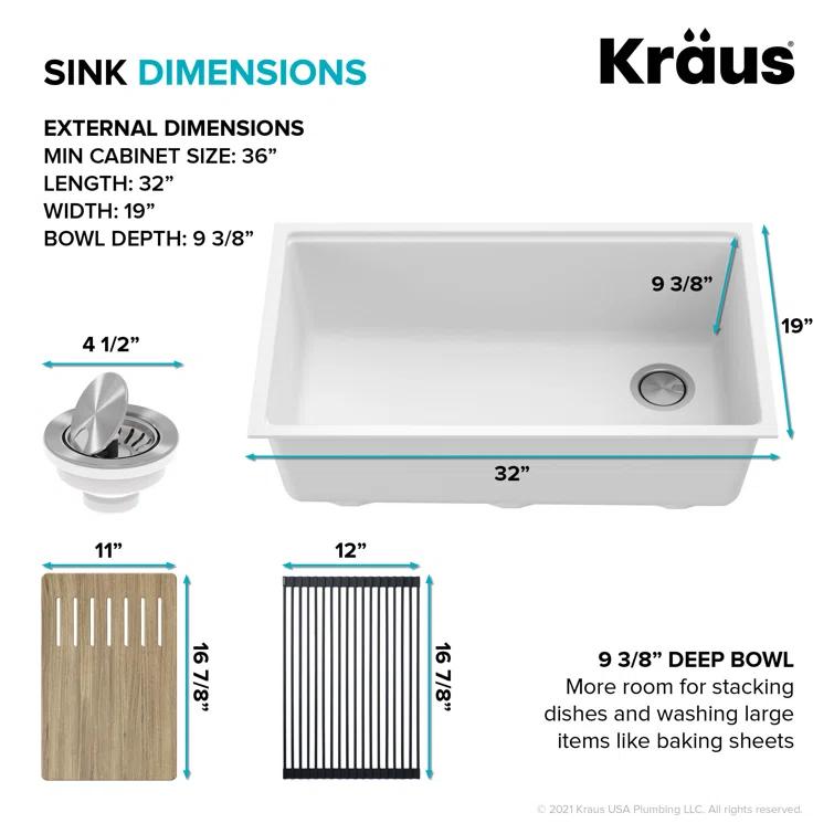 Kraus Bellucci 32 in. Undermount Quartz Composite Single Bowl Kitchen Sink with Accessories