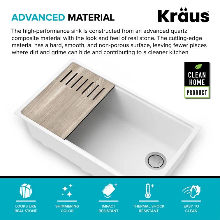 Kraus Bellucci 32 in. Undermount Quartz Composite Single Bowl Kitchen Sink with Accessories