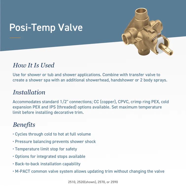 M-Pact Posi-Temp CC Connection Pressure Balancing Valve with Safety Stop