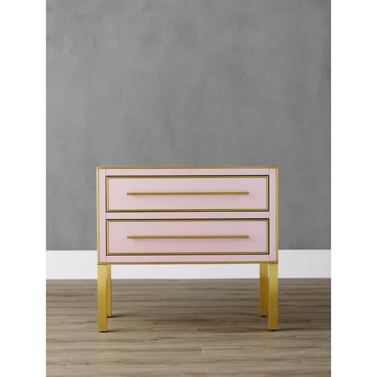 Arden Silver Peony 2-Drawer Nightstand with Satin Brass Trim