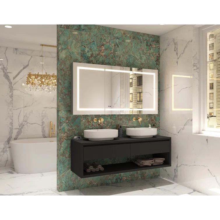 AQUADOM Signature Royale LED Medicine Cabinet, Defogger, LED 3X Makeup Mirror, Electrical Outlets