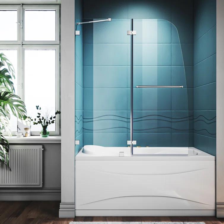 48"W x 58"H Frameless Shower Door,Hinged Pivot Tub Door with 1/4" Clear Tempered Glass,Chrome