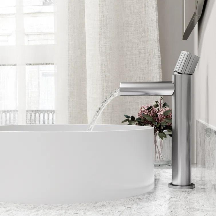 Anvil 16" L x 16" W x 5" H Round White Matte Stone™ Vessel Bathroom Sink with 11" H Faucet