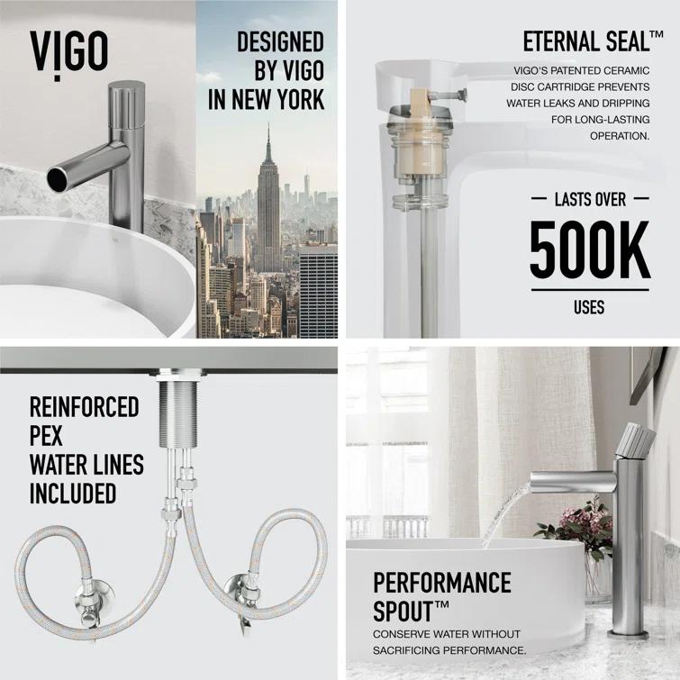 Anvil 16" L x 16" W x 5" H Round White Matte Stone™ Vessel Bathroom Sink with 11" H Faucet