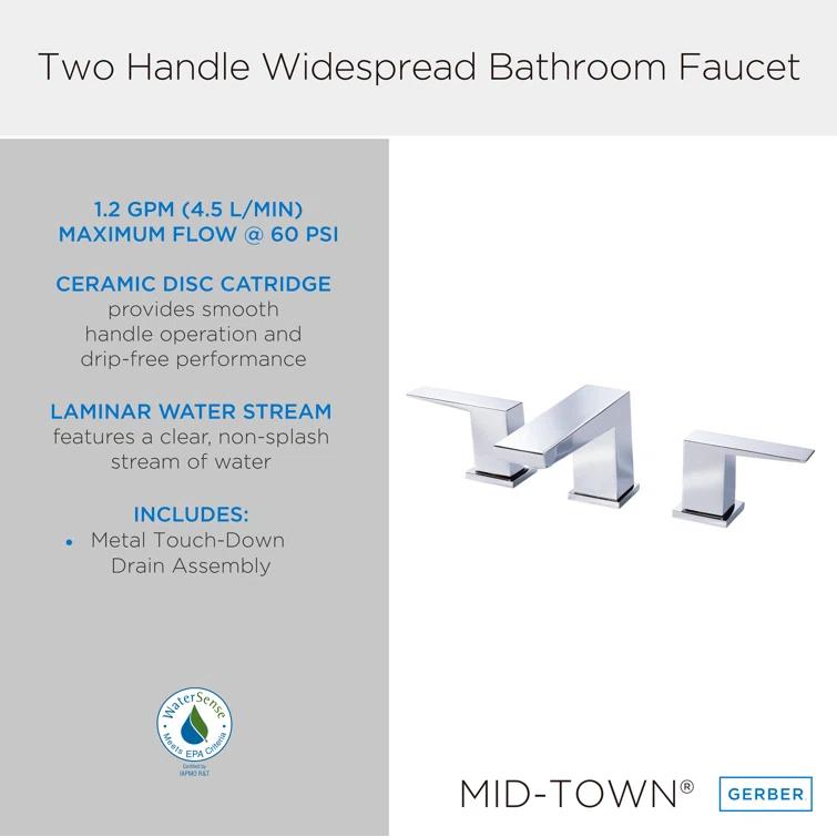Gerber D304162 Mid-Town Widespread Bathroom Faucet with Drain Assembly
