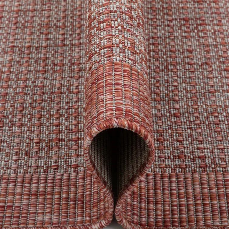 Marshanna Odin Solid Striped Border Indoor Outdoor Coral Flatweave Rug
