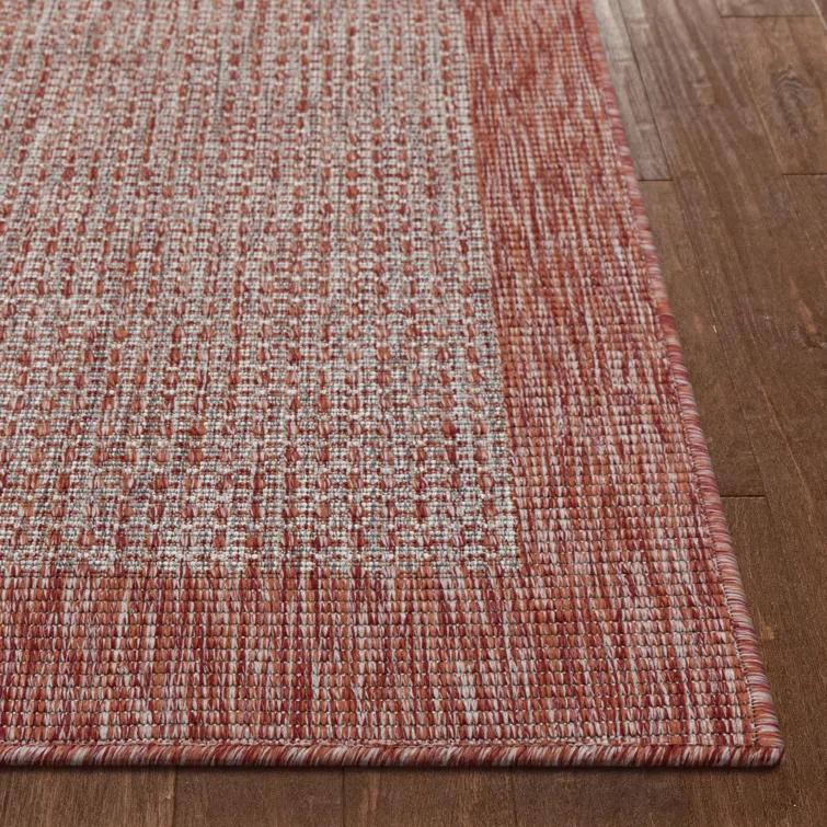 Marshanna Odin Solid Striped Border Indoor Outdoor Coral Flatweave Rug