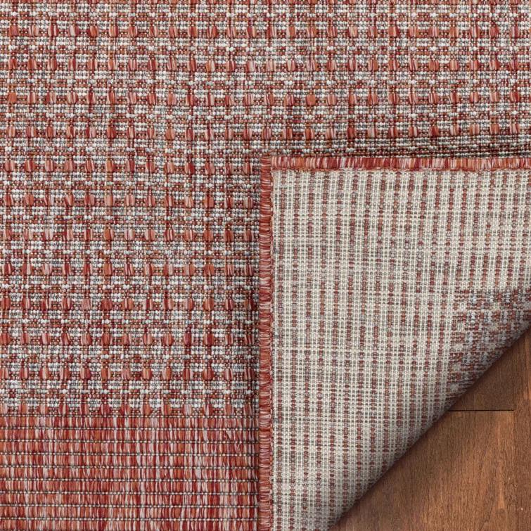 Marshanna Odin Solid Striped Border Indoor Outdoor Coral Flatweave Rug