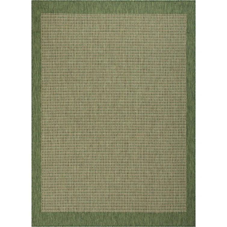 Marshanna Odin Solid Striped Border Indoor Outdoor Green Flatweave Rug