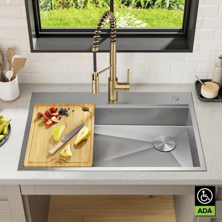 Kraus KWT310-33/5.5 Kore™ ADA Workstation 33" L Drop-In Top Mount 16 Gauge Stainless Steel Single Bowl Kitchen Sink with Accessories