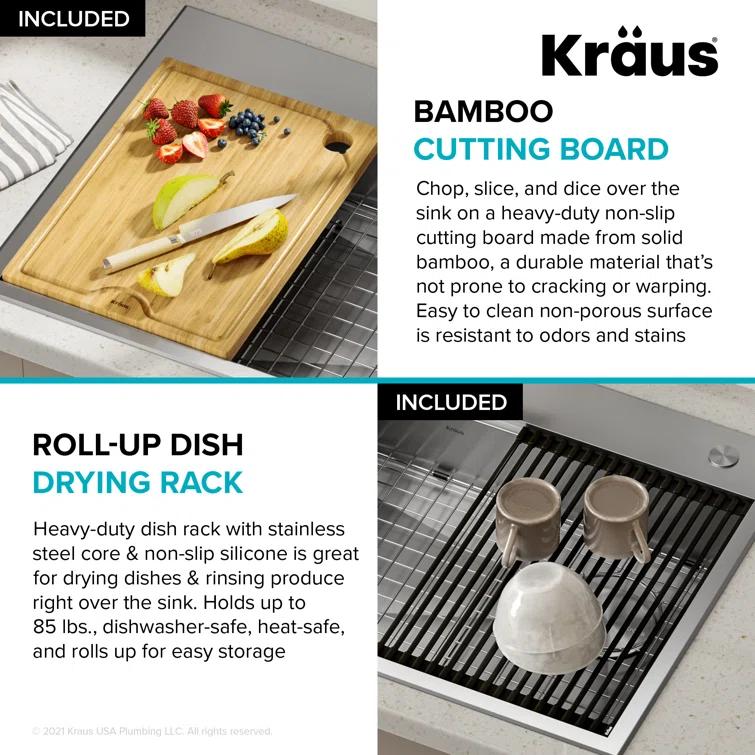Kraus KWT310-33/5.5 Kore™ ADA Workstation 33" L Drop-In Top Mount 16 Gauge Stainless Steel Single Bowl Kitchen Sink with Accessories