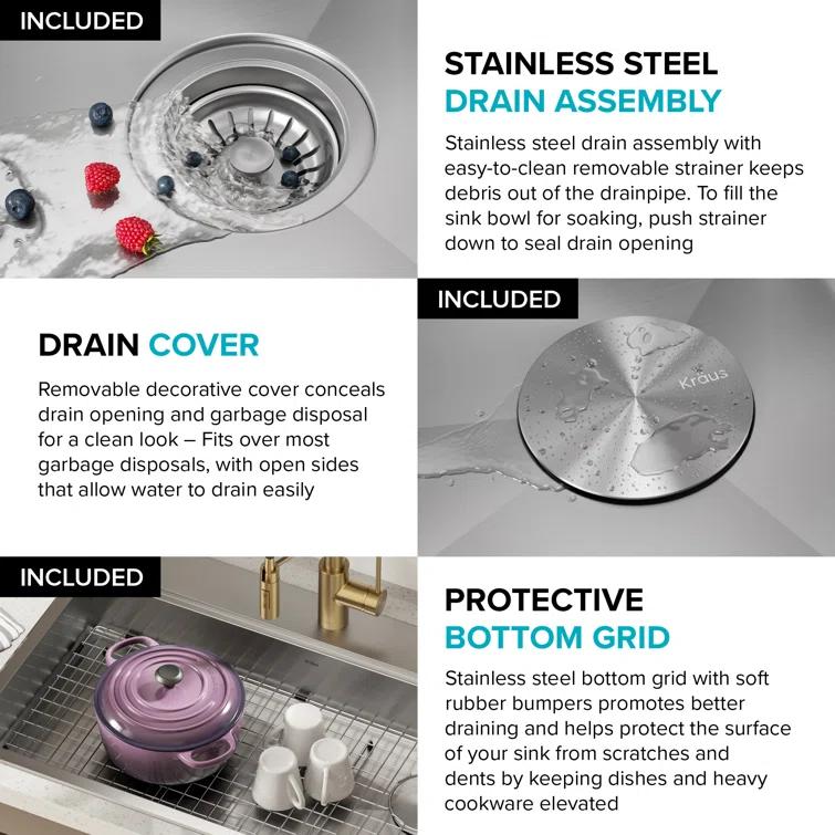 Kraus KWT310-33/5.5 Kore™ ADA Workstation 33" L Drop-In Top Mount 16 Gauge Stainless Steel Single Bowl Kitchen Sink with Accessories