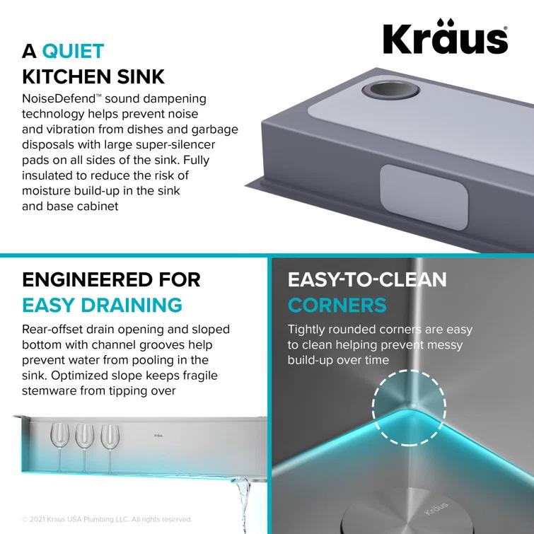 Kraus KWT310-33/5.5 Kore™ ADA Workstation 33" L Drop-In Top Mount 16 Gauge Stainless Steel Single Bowl Kitchen Sink with Accessories