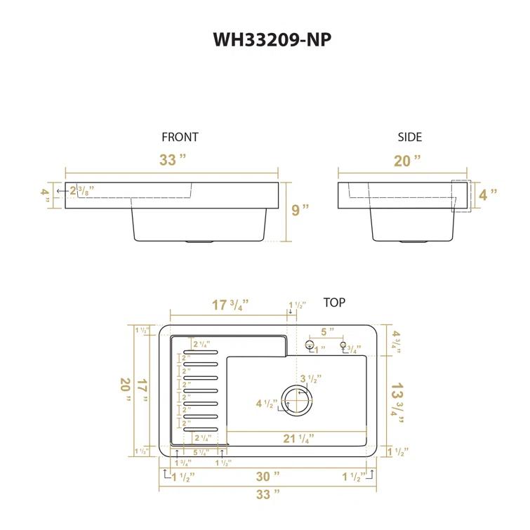 Whitehaus Collection WH33209-NP Pearlhaus 33'' L Drop-In Single Bowl Stainless Steel Kitchen Sink