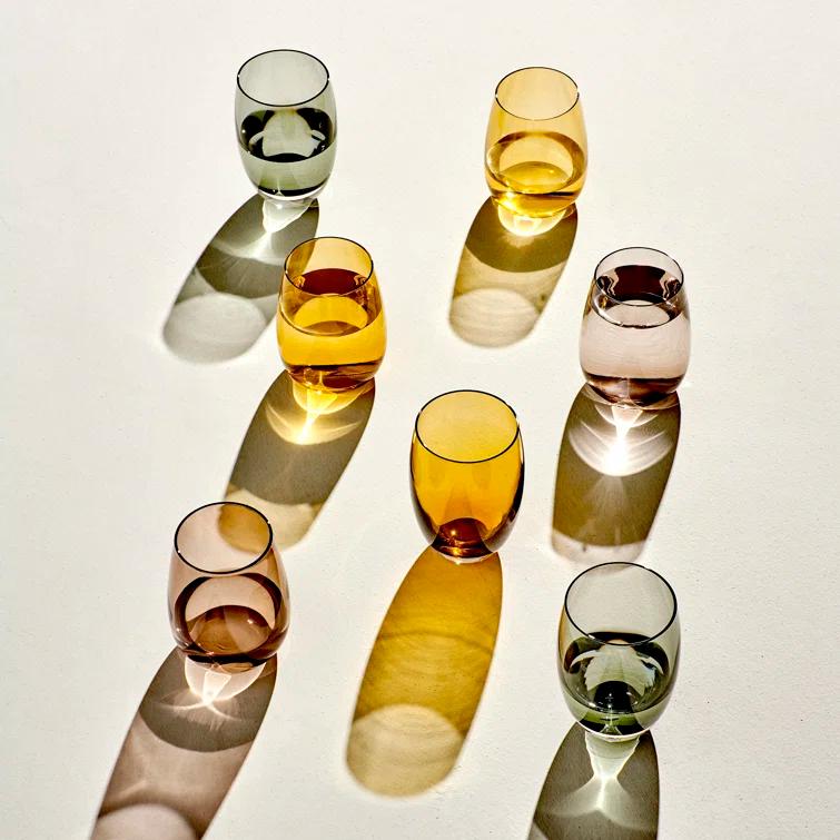 Amber Crystal Drinking Glass Set with Modern Raindrop Profile