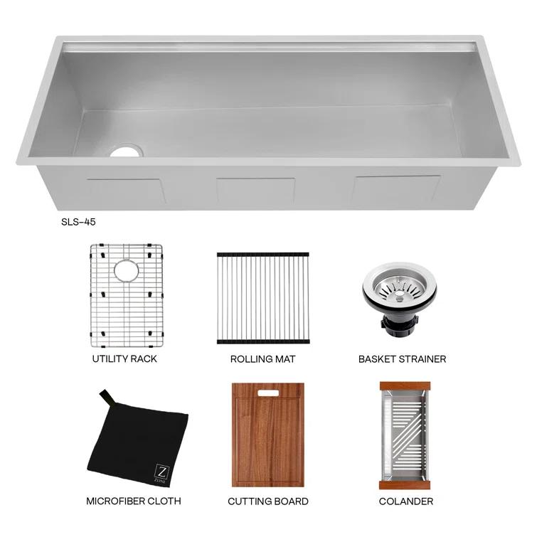 ZLINE 45 in. Garmisch Undermount Single Bowl Stainless Steel Kitchen Sink W/ Bottom Grid & Accessories (SLS-45)