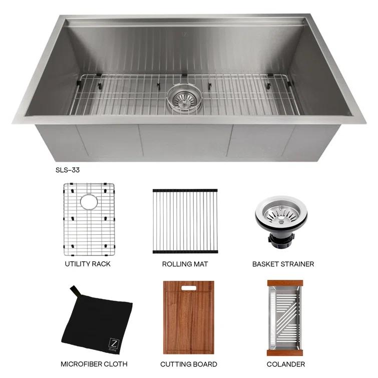 Garmisch Stainless Steel 33" L x 15" W Undermount Kitchen Sink with Basket Strainer