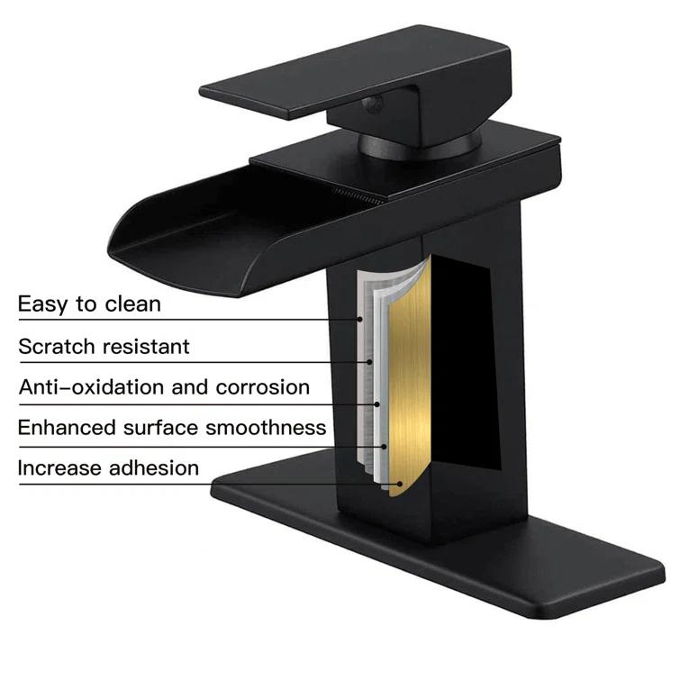 VIBRANTBATH Waterfall Single Hole Single-Handle Low-Arc Bathroom Faucet With Pop-up Drain Assembly in Gold 8009C-2