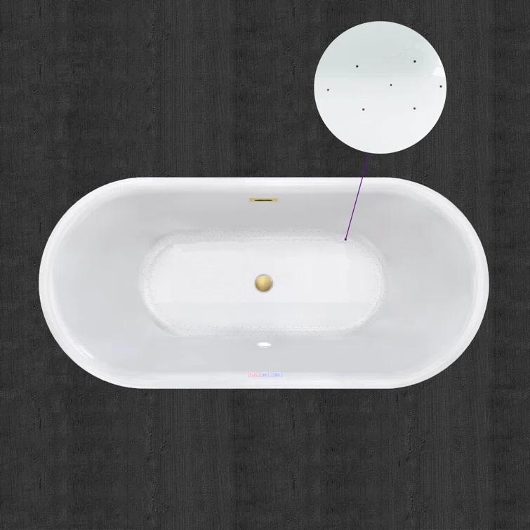 67" x 32" Freestanding Air Soaking Acrylic Bathtub with 208 Jets, 7 Colors LED Lights, Chromatherapy