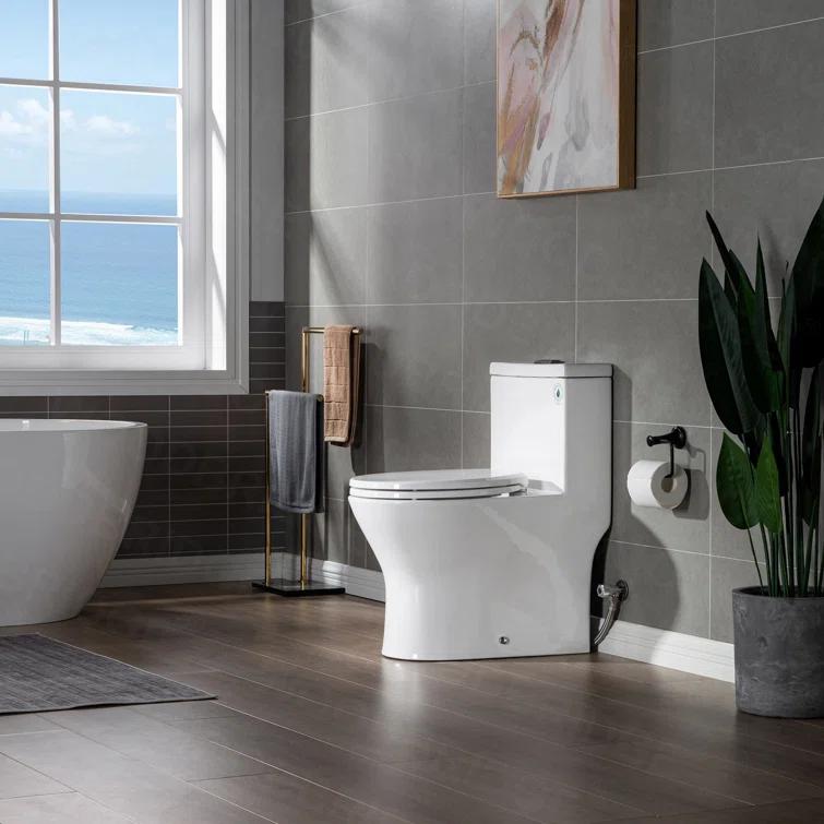 1.28 GPF Elongated Comfort ADA Height One Piece Dual-Flush Toilet with Soft-Closing Seat,MAP Flushing 1000G