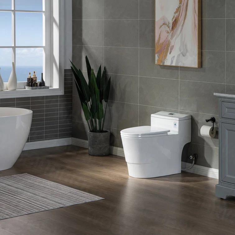 WoodBridge 1.6 Gallons GPF Elongated Comfort Height Floor Mounted One-Piece Toilet (Seat Included)