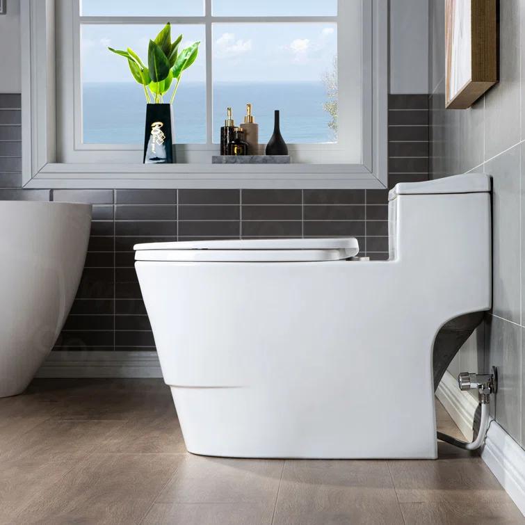 WoodBridge 1.6 Gallons GPF Elongated Comfort Height Floor Mounted One-Piece Toilet (Seat Included)