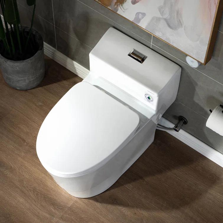 WoodBridge 1.6 Gallons GPF Elongated Comfort Height Floor Mounted One-Piece Toilet (Seat Included)