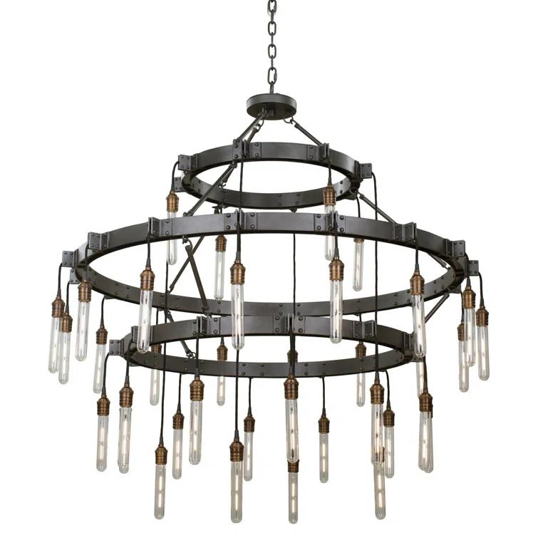 Stuyvesant 36 - Light Steel Dimmable Tiered Chandelier